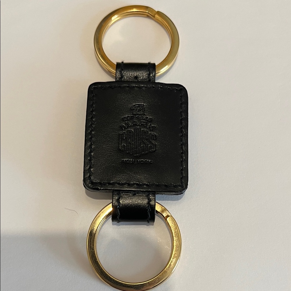 Mark Cross Black Leather Key Ring with Gold Hardware - Made in Italy